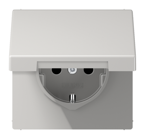 Розетка JUNG LS 990, скрытый монтаж, с заземлением, с крышкой, светло-серый