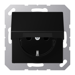 Розетка JUNG А-СЕРИЯ с крышкой с заземлением, черный матовый