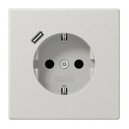 Розетка с USB Jung LS 990, скрытый монтаж, с заземлением, светло-серый, LS1520-18CLG